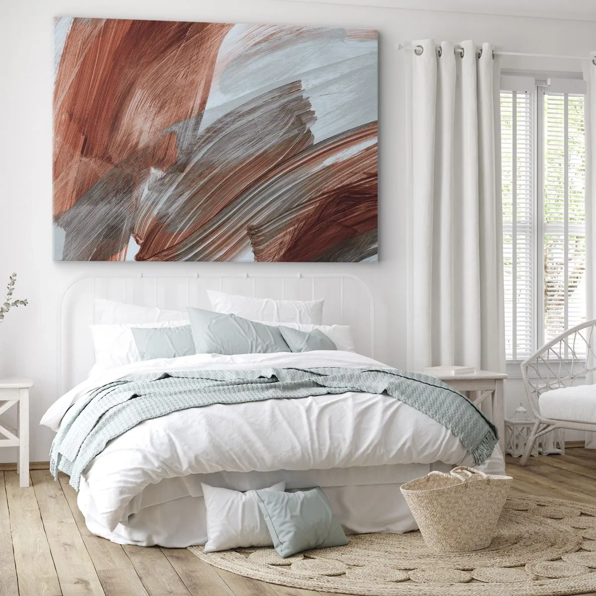 Impression sur toile - Image sur toile - Coups de pinceau abstraits dans des tons de cuivre et de gris - 70x50cm - Abstraction venteuse et automnale - Décoration murale moderne pour le salon et la chambre ARTTOR