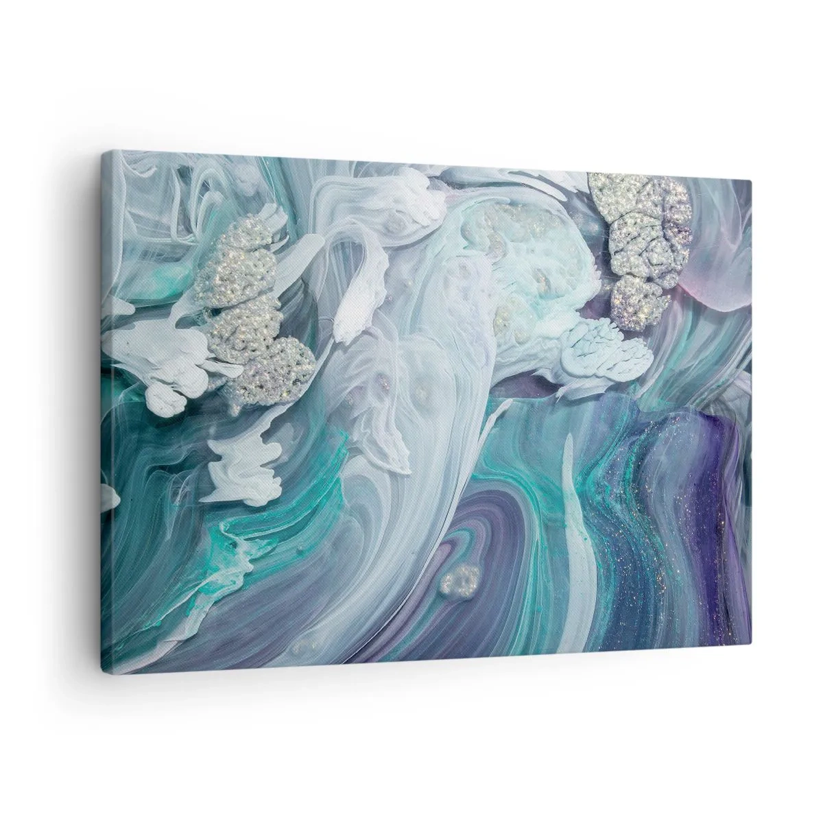 Impression sur toile - Image sur toile - Tourbillons abstraits dans des tons de bleu et de blanc - 70x50cm - Courants bleus - Décoration murale moderne pour le salon et la chambre ARTTOR