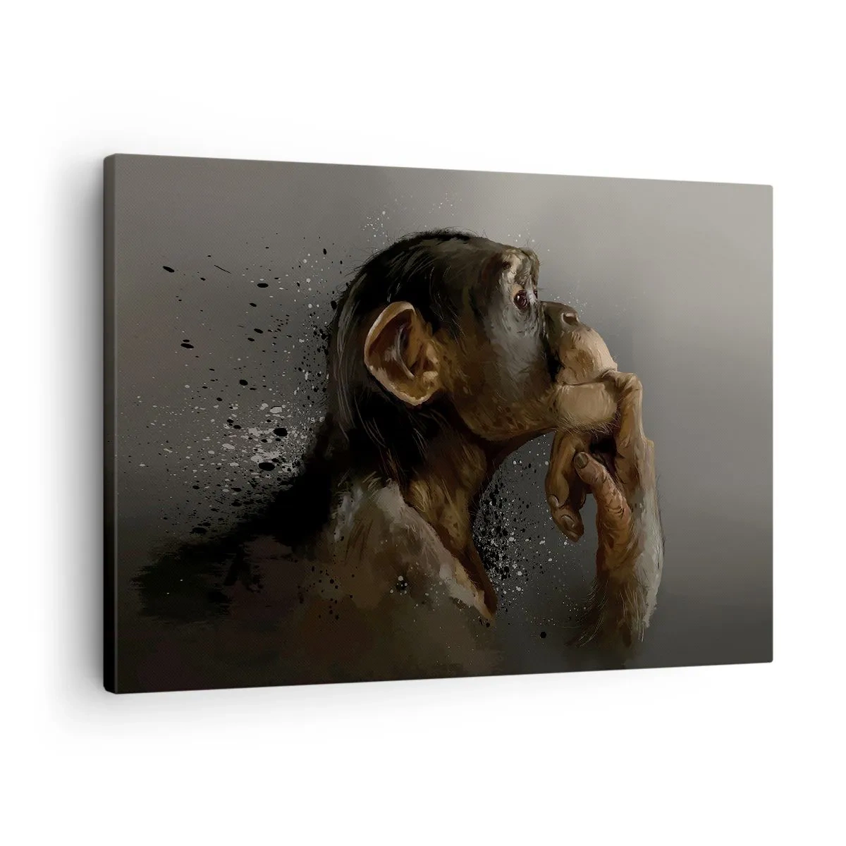 Impression sur toile - Image sur toile - Portrait d'un singe dans une pose réfléchissante sur fond gris - 70x50cm - Certainement un penseur - Décoration murale moderne pour le salon et la chambre ARTTOR