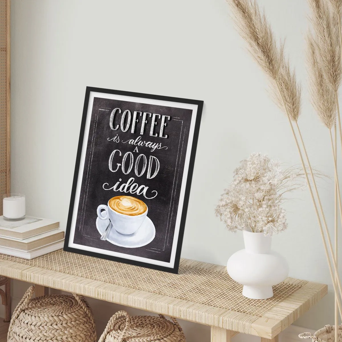 Affiche dans un cadre noir - Poster - Affiche de café avec lettrage style tableau noir - 50x70cm - Bien sûr! - Décoration murale moderne pour le salon et la chambre ARTTOR