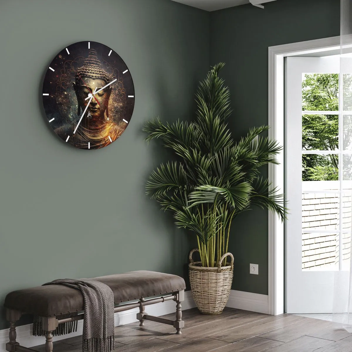 Horloge murale - Pendule murale - Une image dorée d'un Bouddha en méditation sur un fond sombre - 30x30cm - Équilibre spirituel - Décoration murale moderne pour le salon, la cuisine et la chambre ARTTOR