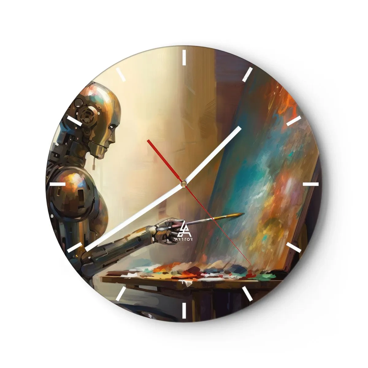 Horloge murale - Pendule murale - Un robot peignant un tableau sur un chevalet - 30x30cm - L'art du futur - Décoration murale moderne pour le salon, la cuisine et la chambre ARTTOR