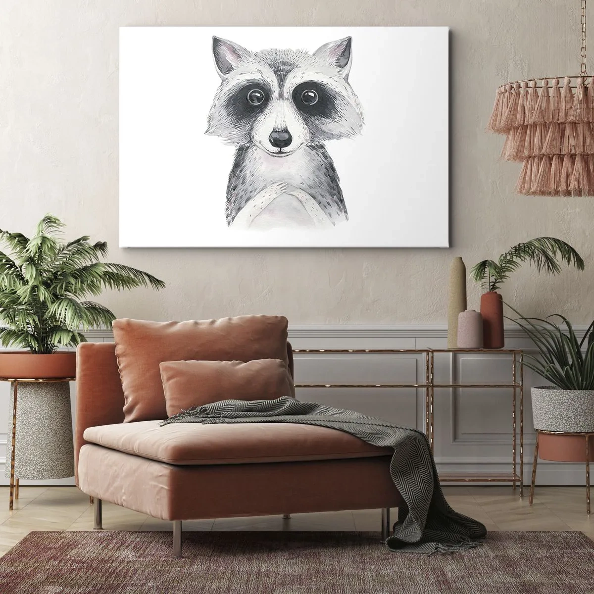 Impression sur toile - Image sur toile - Adorable portrait d'un raton laveur sur fond blanc - 70x50cm - Un moment pour s'émouvoir - Décoration murale moderne pour le salon et la chambre ARTTOR