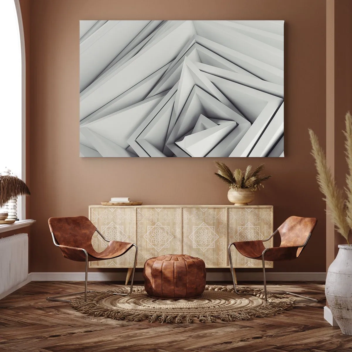 Impression sur toile - Image sur toile - Une composition abstraite de formes géométriques dans des tons de gris. - 70x50cm - Bourgeon d’angles vifs - Décoration murale moderne pour le salon et la chambre ARTTOR