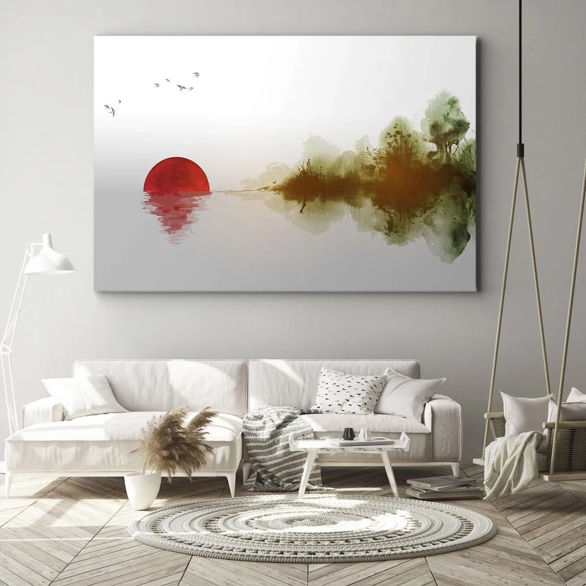 Impression sur toile - Image sur toile - Coucher de soleil abstrait sur un lac avec reflet - 70x50cm - Une promesse de paix - Décoration murale moderne pour le salon et la chambre ARTTOR