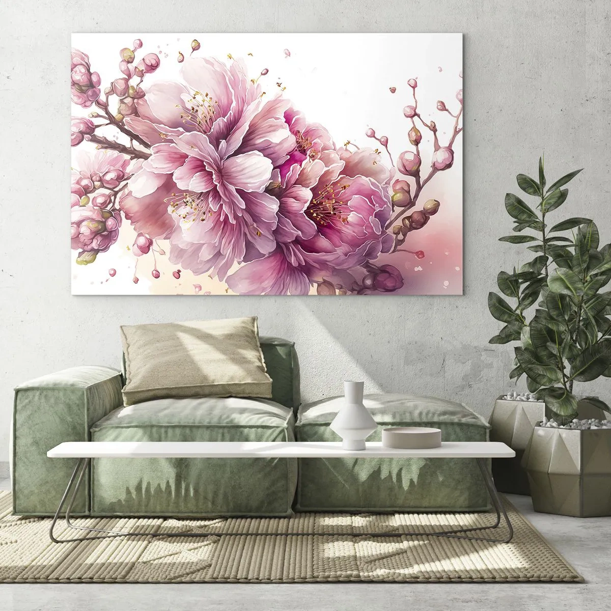 Impression sur verre - Image sur verre - Fleurs de cerisier roses en pleine floraison sur un fond clair - 70x50cm - Fleur florissante de cerisier - Décoration murale moderne pour le salon et la chambre ARTTOR