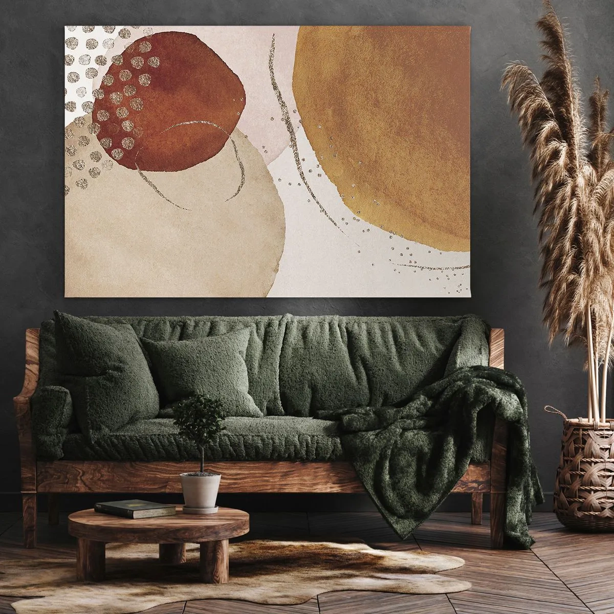 Impression sur toile - Image sur toile - Formes abstraites dans des tons chauds de marron et d'or - 70x50cm - Rondeur et mouvement - Décoration murale moderne pour le salon et la chambre ARTTOR