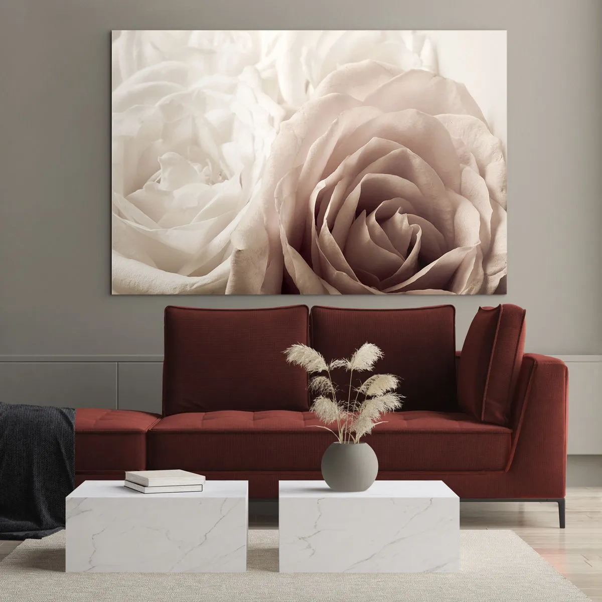 Impression sur verre - Image sur verre - De délicates roses légères dans un gros plan romantique - 70x50cm - Au coeur d'ue la rose - Décoration murale moderne pour le salon et la chambre ARTTOR