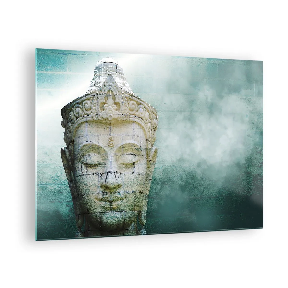 Impression sur verre - Image sur verre - Statue de Bouddha dans une atmosphère mystique - 70x50cm - A la recherche de la lumière - Décoration murale moderne pour le salon et la chambre ARTTOR