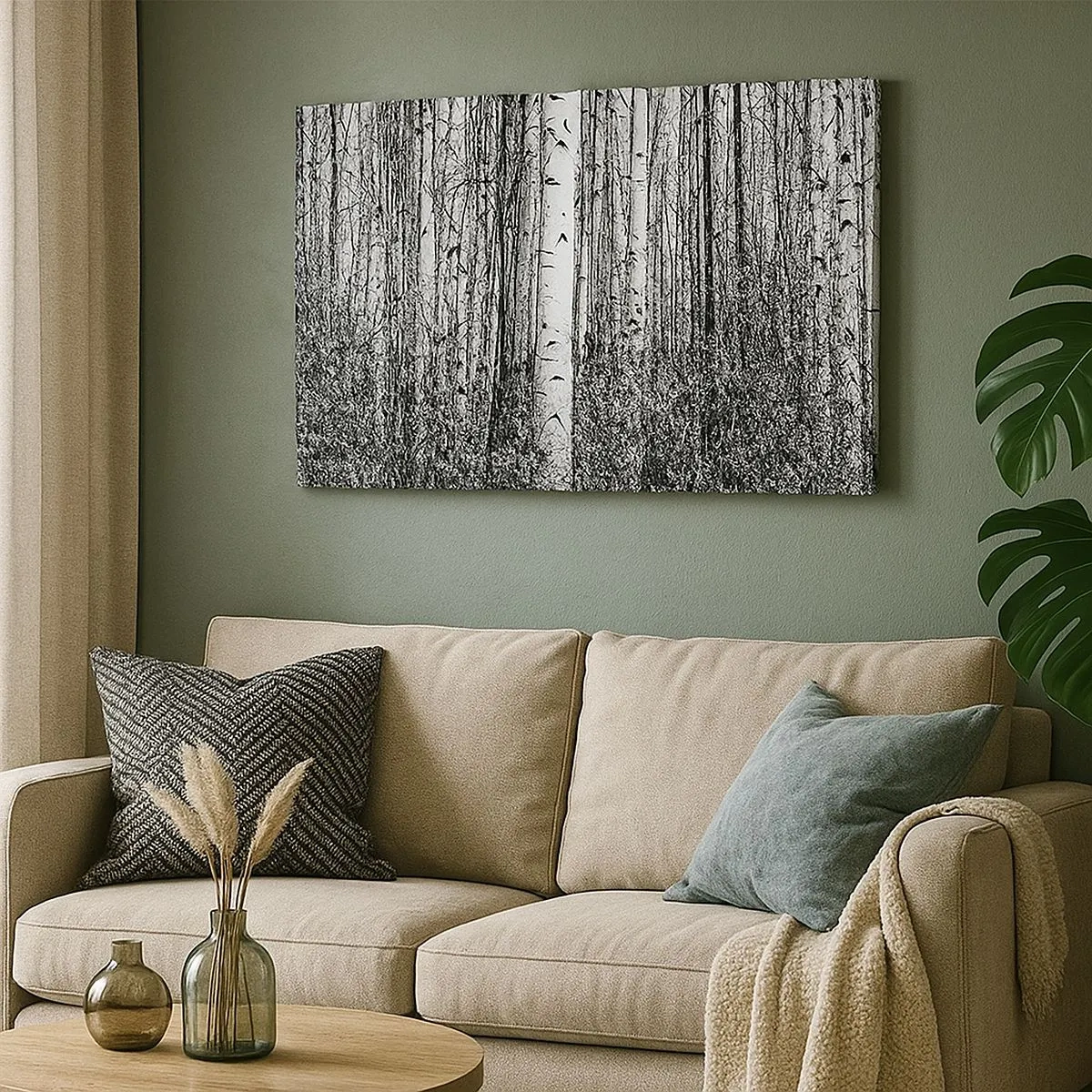 Impression sur toile - Image sur toile - Bouleaux noirs et blancs dans la forêt - 70x50cm - Enchevêtrement de bouleau - Décoration murale moderne pour le salon et la chambre ARTTOR