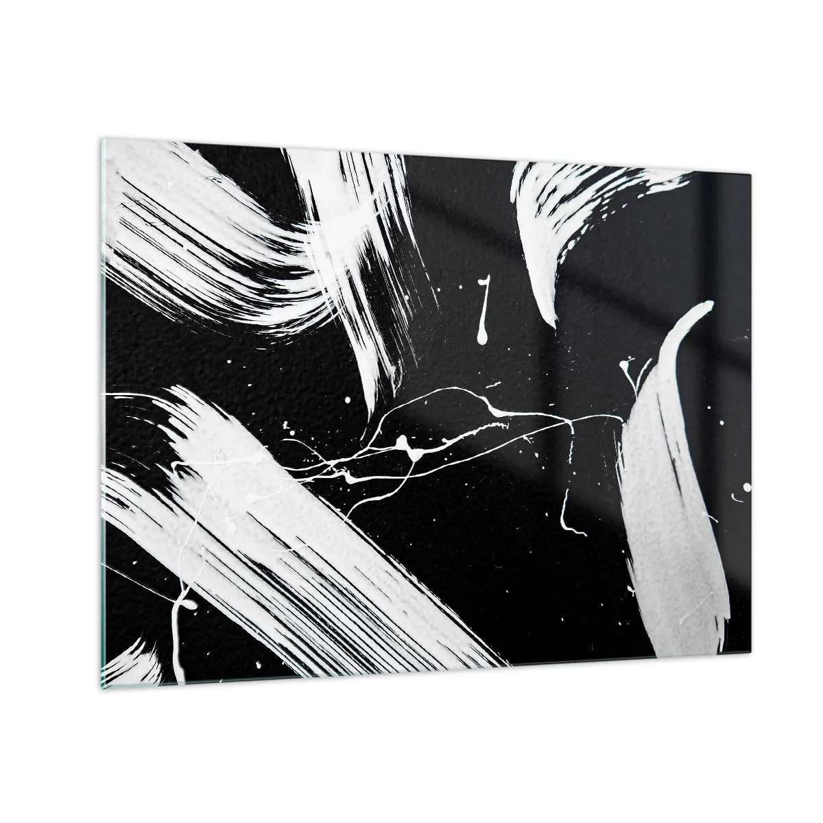 Impression sur verre - Image sur verre - Coups de pinceau blancs sur fond noir - 70x50cm - Briser les ténèbres - Décoration murale moderne pour le salon et la chambre ARTTOR
