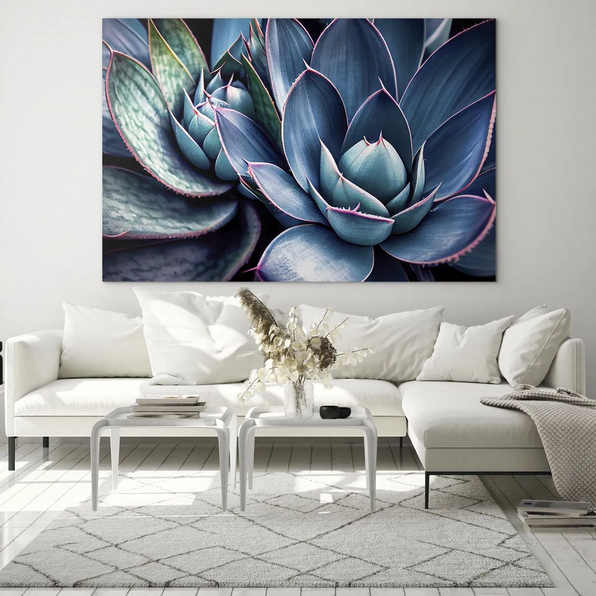 Impression sur verre - Image sur verre - Gros plan sur les feuilles vertes luxuriantes des plantes succulentes - 70x50cm - Force vital - Décoration murale moderne pour le salon et la chambre ARTTOR