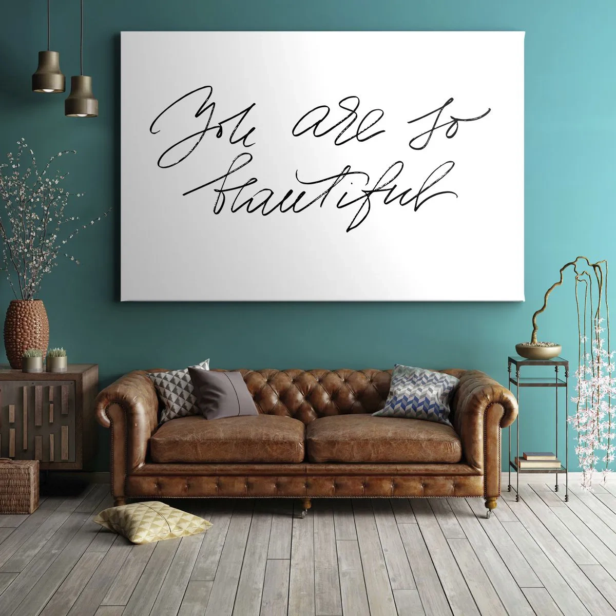Impression sur toile - Image sur toile - Inscription en noir et blanc « Tu es si belle » - 70x50cm - Vraiment, crois-moi... - Décoration murale moderne pour le salon et la chambre ARTTOR