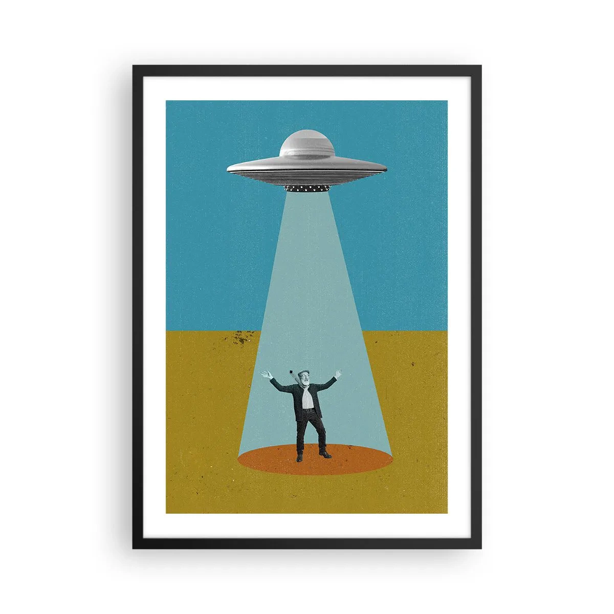 Affiche dans un cadre noir - Poster - Illustration rétro d'un enlèvement par un OVNI - 50x70cm - Rencontre proche - Décoration murale moderne pour le salon et la chambre ARTTOR