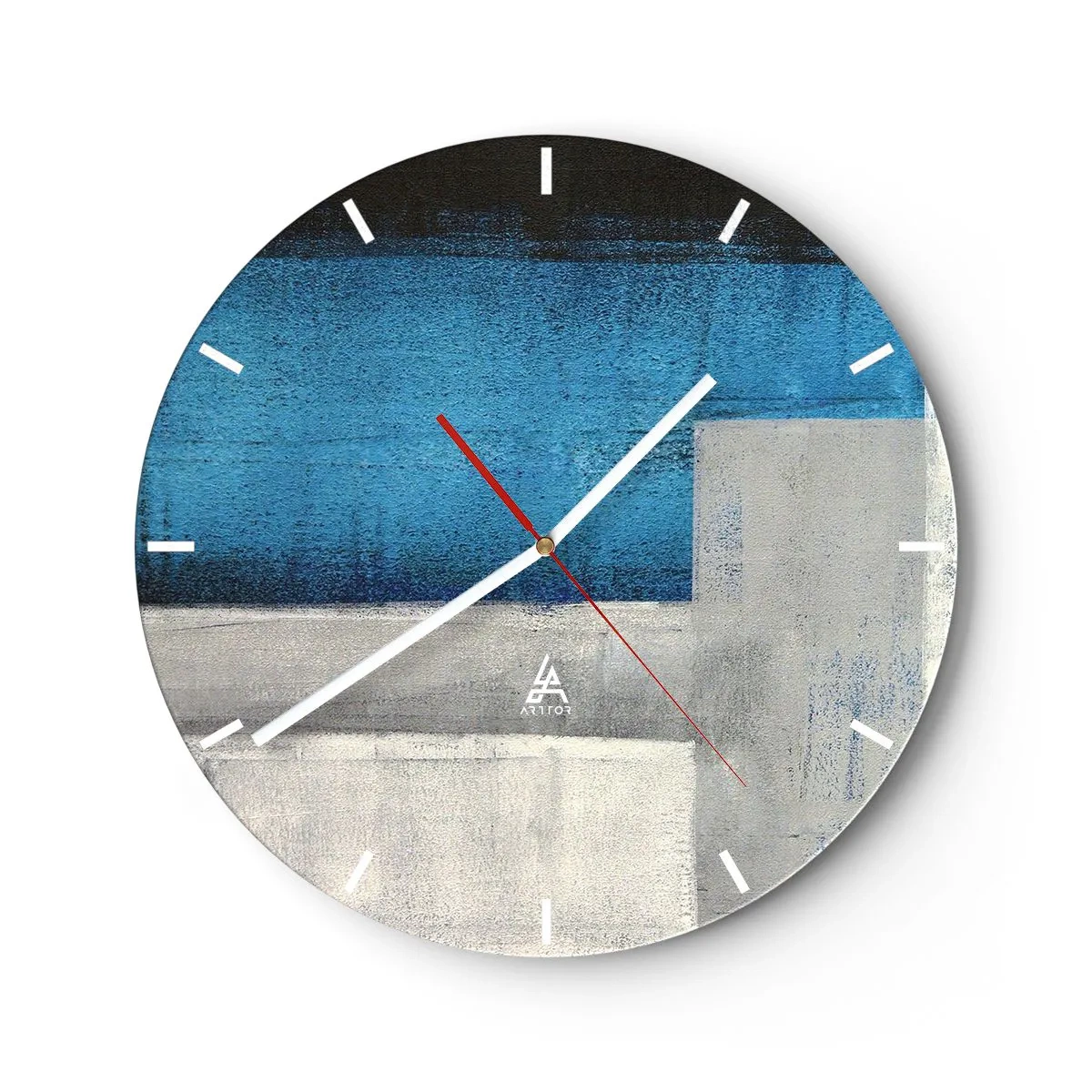 Horloge murale - Pendule murale - Composition abstraite aux tons bleus et gris - 30x30cm - Une composition poétique de gris et de bleu - Décoration murale moderne pour le salon, la cuisine et la chambre ARTTOR