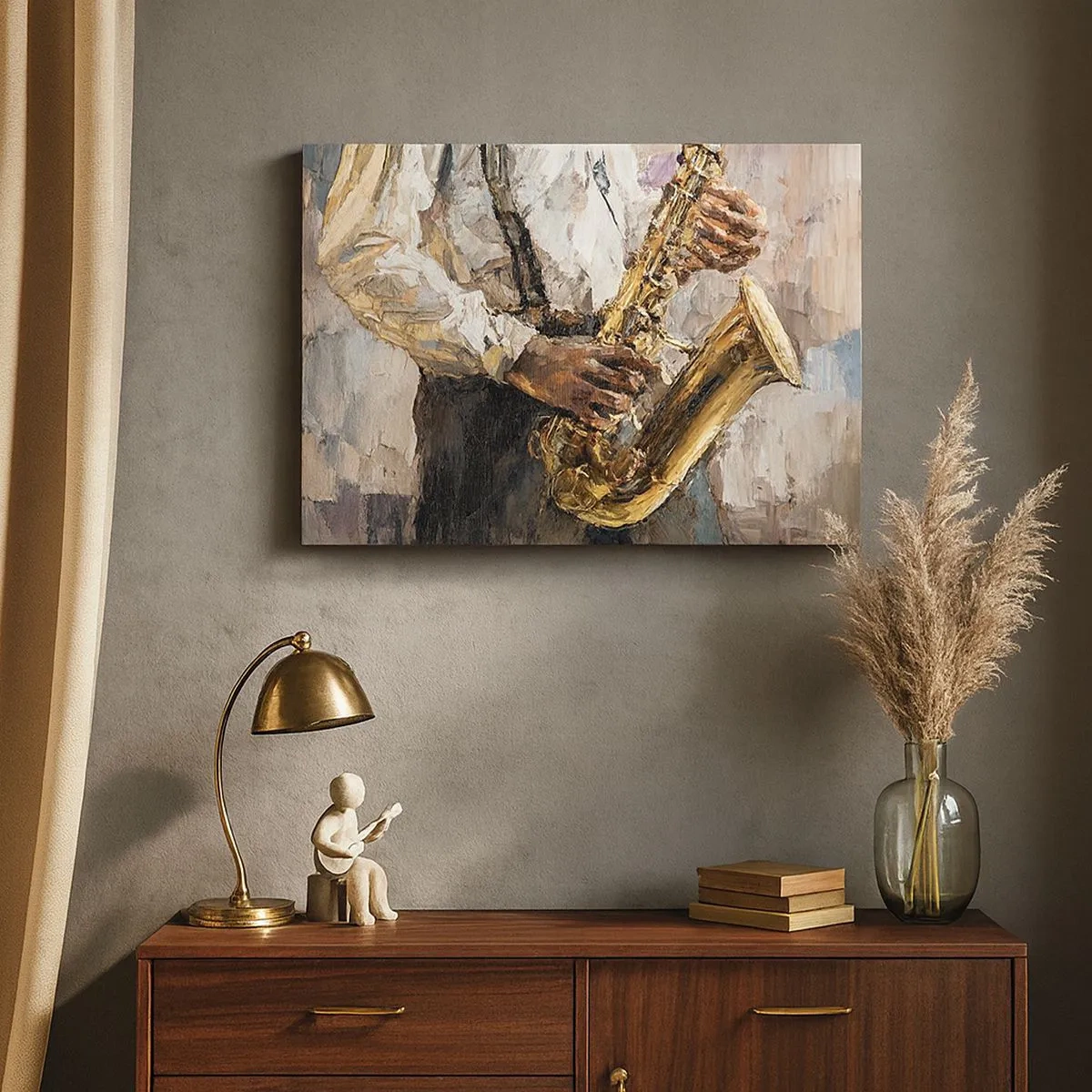 Impression sur toile - Image sur toile - Un musicien jouant du saxophone dans un style artistique - 70x50cm - C'est l'heure du solo - Décoration murale moderne pour le salon et la chambre ARTTOR
