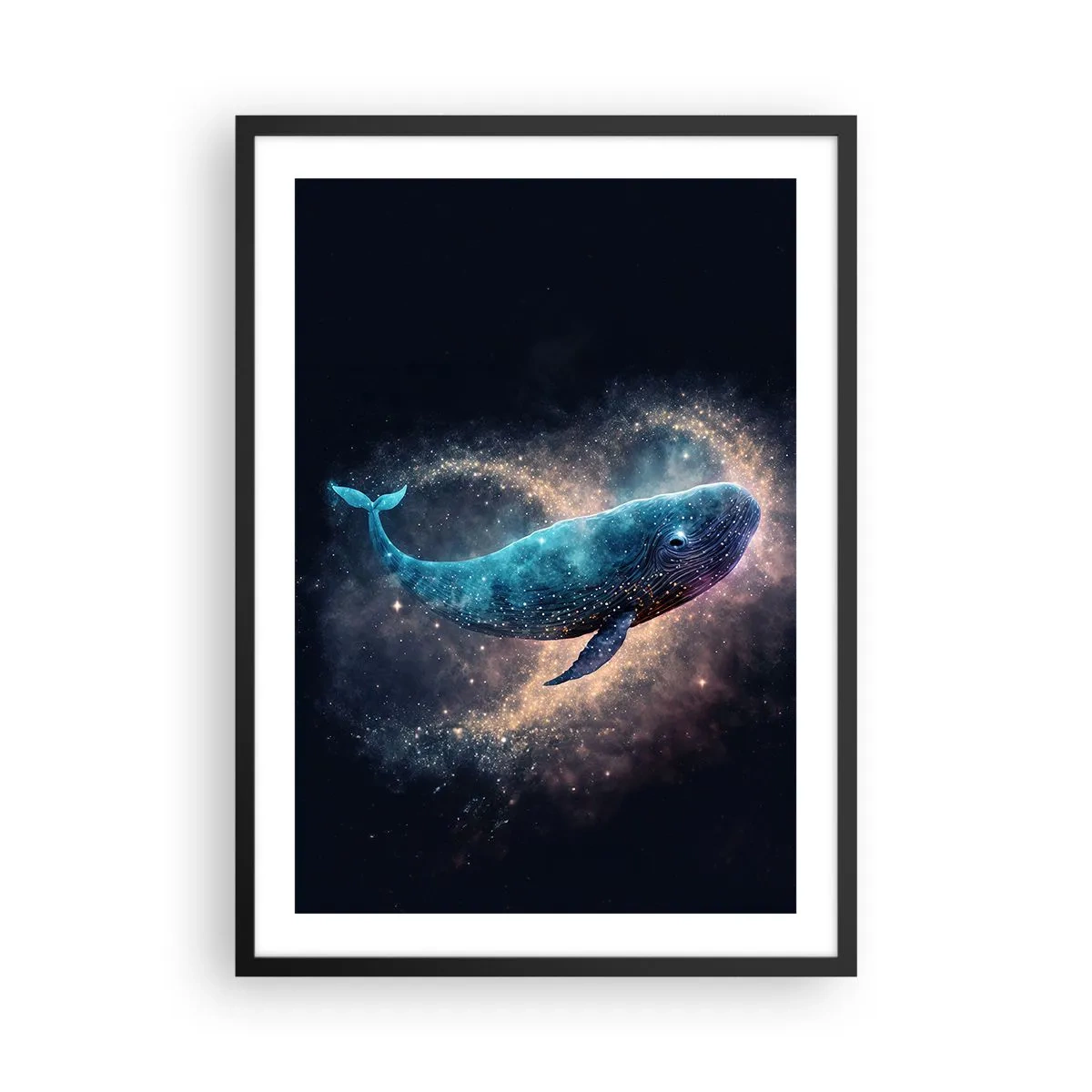Affiche dans un cadre noir - Poster - Une baleine spatiale entourée d'une nébuleuse d'étoiles sur fond noir. - 50x70cm - Un tel monde existe… - Décoration murale moderne pour le salon et la chambre ARTTOR