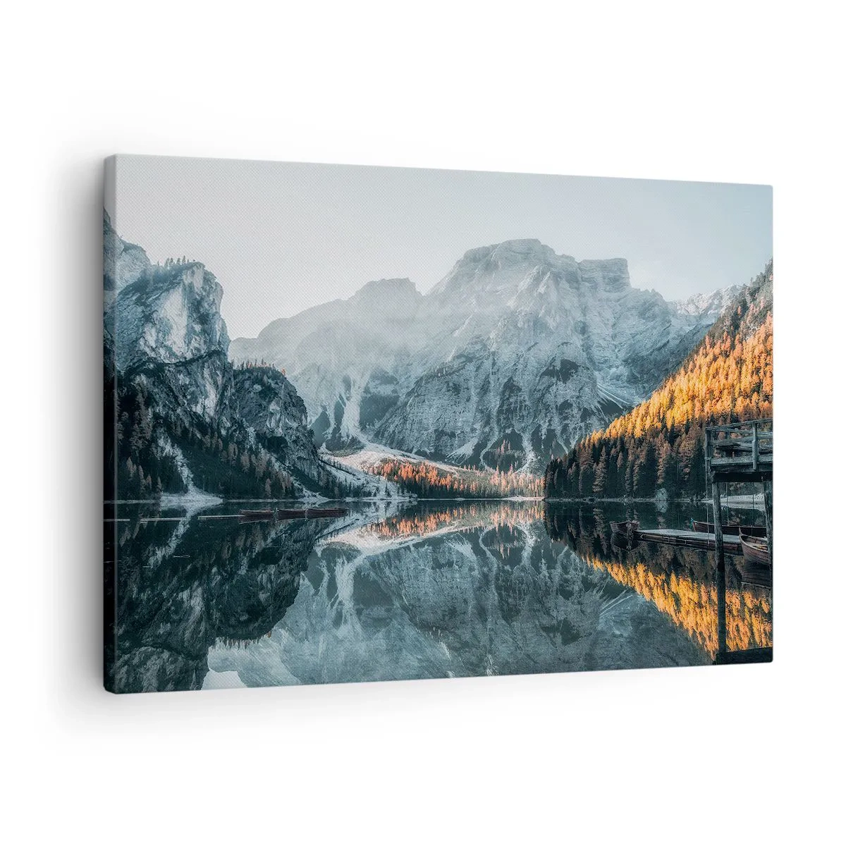 Impression sur toile - Image sur toile - Un paysage de montagne se reflétant dans la surface calme d'un lac - 70x50cm - Reflet de paysage - Décoration murale moderne pour le salon et la chambre ARTTOR