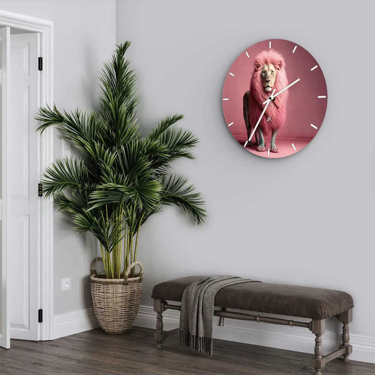 Horloge murale - Pendule murale - Un lion avec une crinière rose intense sur un fond de la même couleur - 30x30cm - Et tu n'as plus peur - Décoration murale moderne pour le salon, la cuisine et la chambre ARTTOR