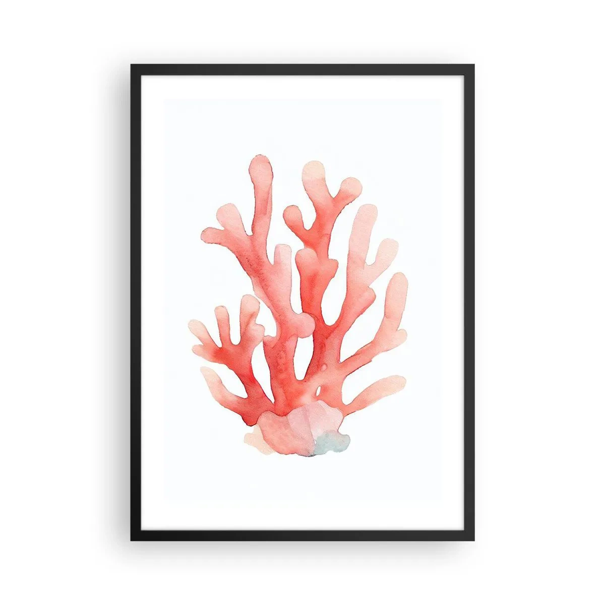 Affiche dans un cadre noir - Poster - Illustration à l'aquarelle de corail rouge sur fond blanc - 50x70cm - Corail couleur corail - Décoration murale moderne pour le salon et la chambre ARTTOR