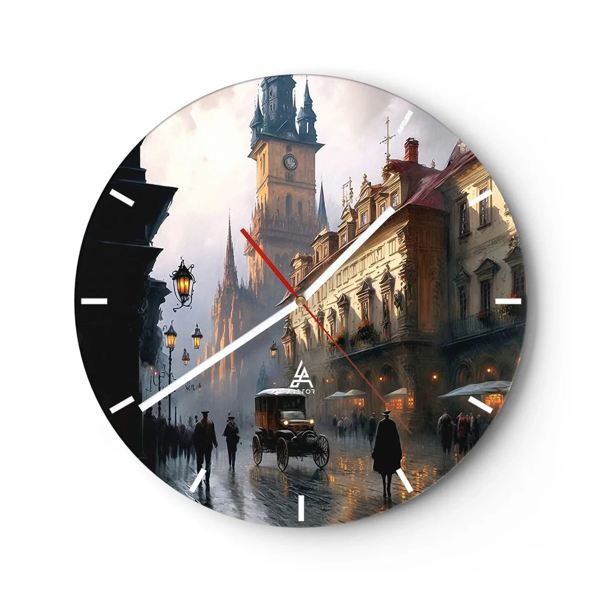 Horloge murale - Pendule murale - Promenade nocturne dans le centre historique de la ville - 30x30cm - Le charme d'une soirée pragoise - Décoration murale moderne pour le salon, la cuisine et la chambre ARTTOR