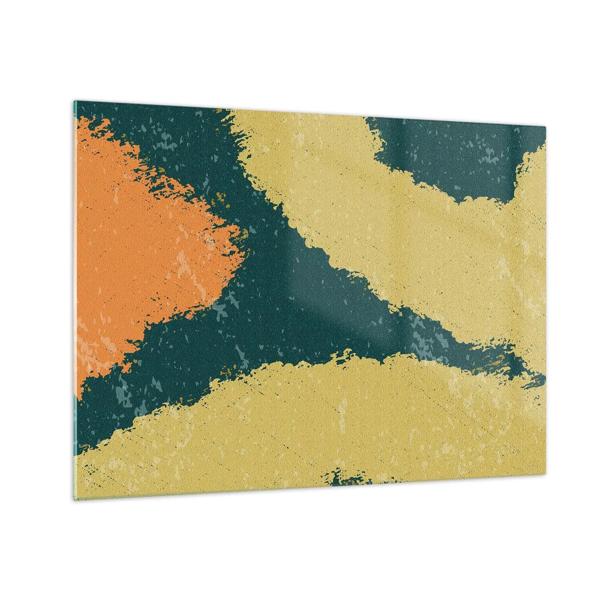 Impression sur verre - Image sur verre - Une abstraction fluide en moutarde, vert et orange. - 70x50cm - Abstraction – mouvement lent - Décoration murale moderne pour le salon et la chambre ARTTOR
