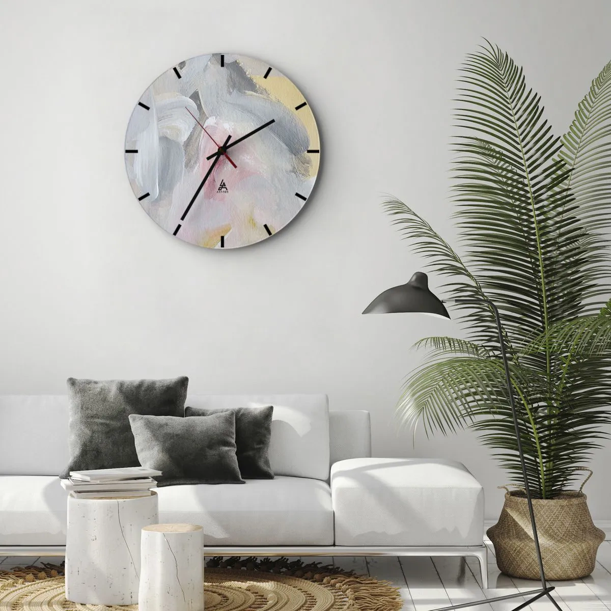 Horloge murale - Pendule murale - Taches pastel abstraites dans les tons de rose et de gris - 30x30cm - Dans un monde pastel - Décoration murale moderne pour le salon, la cuisine et la chambre ARTTOR