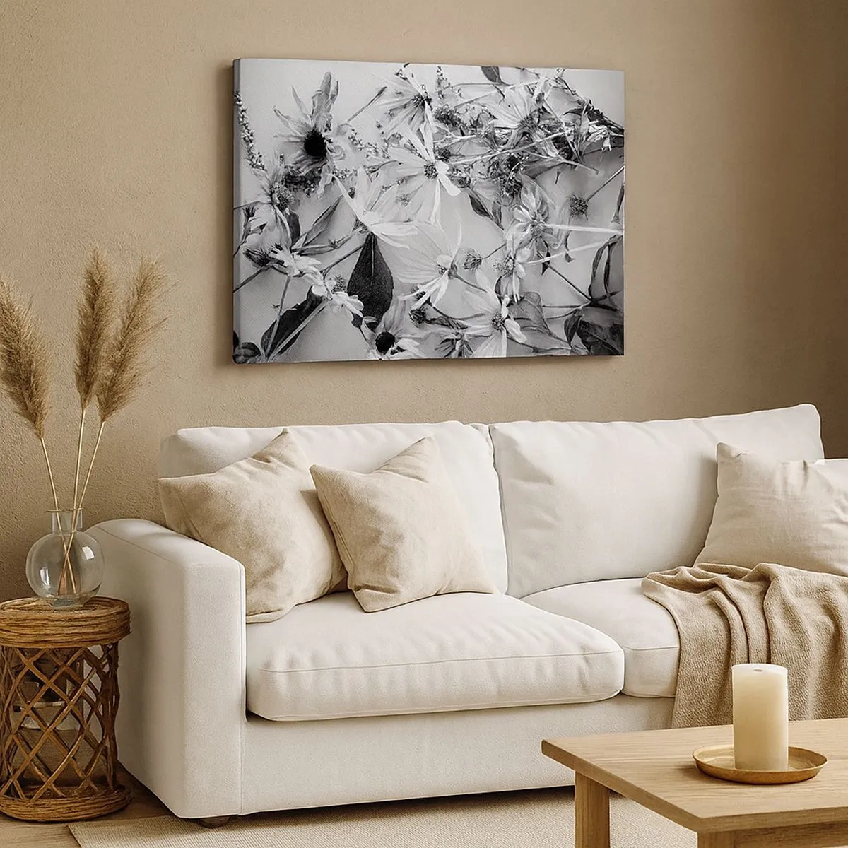 Impression sur toile - Image sur toile - Compositions florales en noir et blanc dans un style artistique subtil - 70x50cm - Non-un bouquet de fleurs - Décoration murale moderne pour le salon et la chambre ARTTOR
