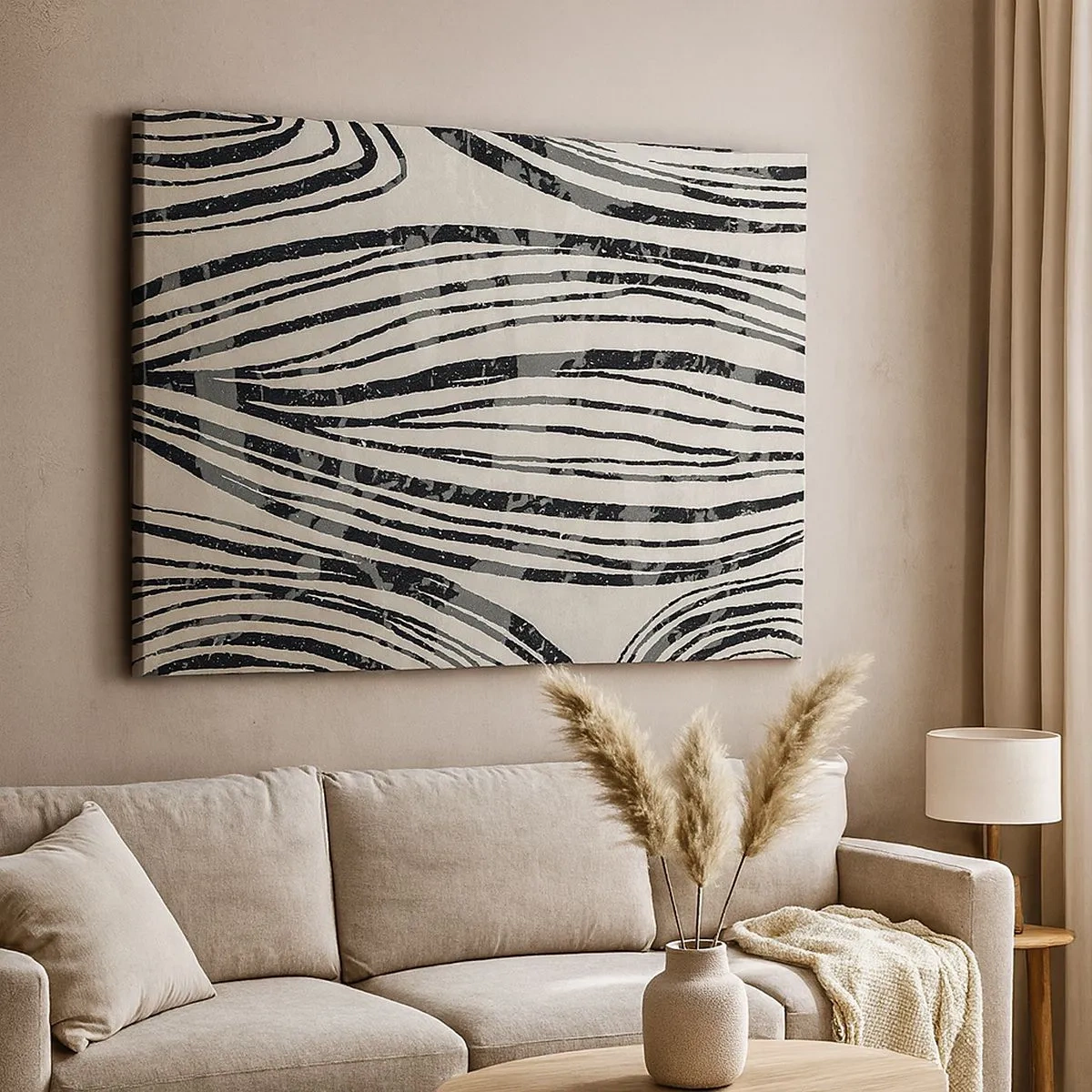 Impression sur toile - Image sur toile - Vagues abstraites dans des tons noirs et blancs - 70x50cm - Ligne de marécage - Décoration murale moderne pour le salon et la chambre ARTTOR