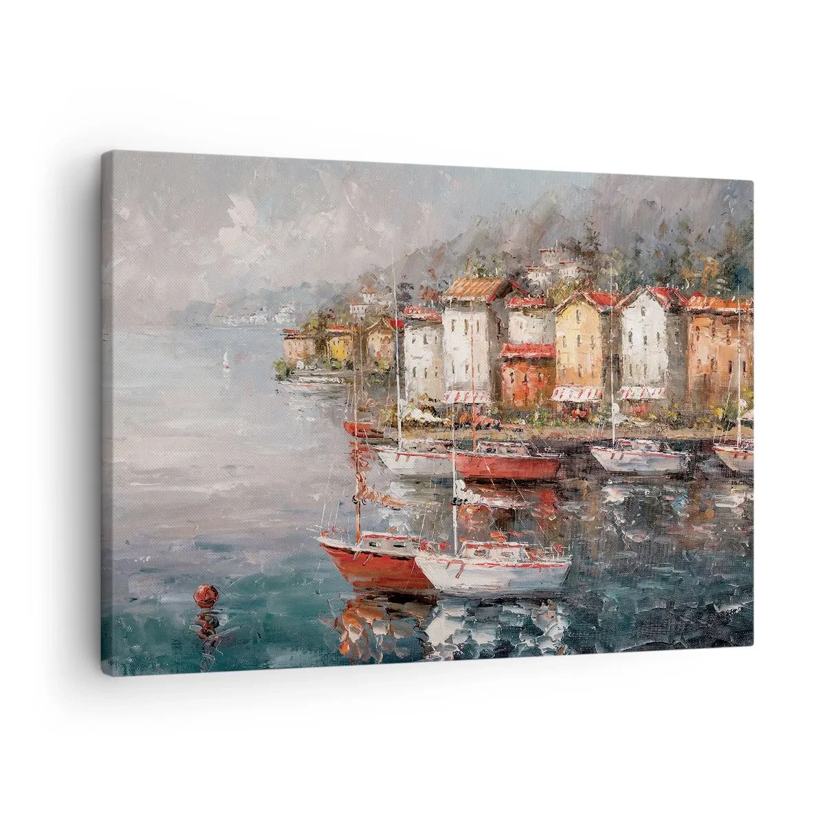 Impression sur toile - Image sur toile - Paysage de bord de mer avec des bateaux et des maisons colorées - 70x50cm - Havre romantique - Décoration murale moderne pour le salon et la chambre ARTTOR