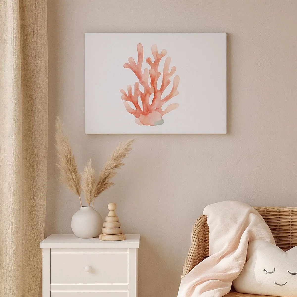 Impression sur toile - Image sur toile - Une illustration subtile de corail dans des tons pastel - 70x50cm - Corail couleur corail - Décoration murale moderne pour le salon et la chambre ARTTOR