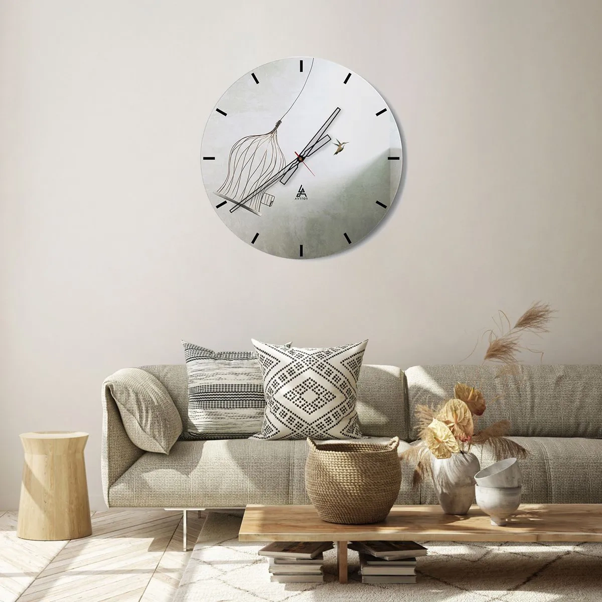 Horloge murale - Pendule murale - Un oiseau quittant sa cage sur un fond clair - 30x30cm - Dans son élément - Décoration murale moderne pour le salon, la cuisine et la chambre ARTTOR