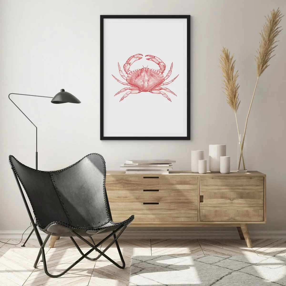 Affiche dans un cadre noir - Poster - Dessin de crabe vintage sur fond clair - 50x70cm - Le crabe des crabes - Décoration murale moderne pour le salon et la chambre ARTTOR