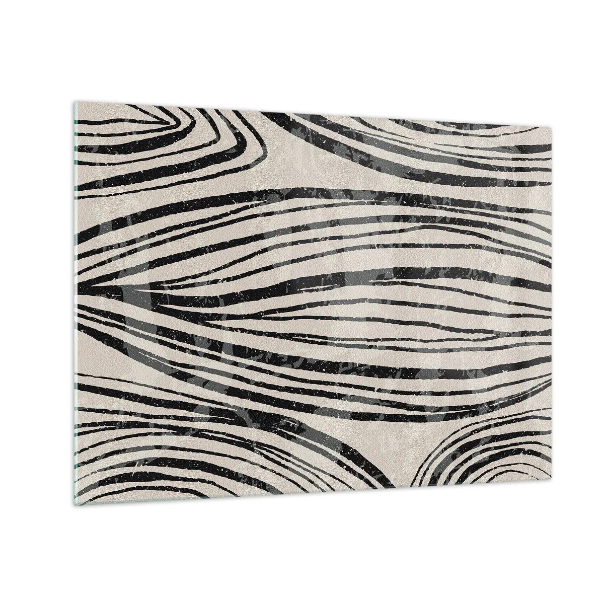 Impression sur verre - Image sur verre - Vagues de lignes noires sur fond clair - 70x50cm - Ligne de marécage - Décoration murale moderne pour le salon et la chambre ARTTOR