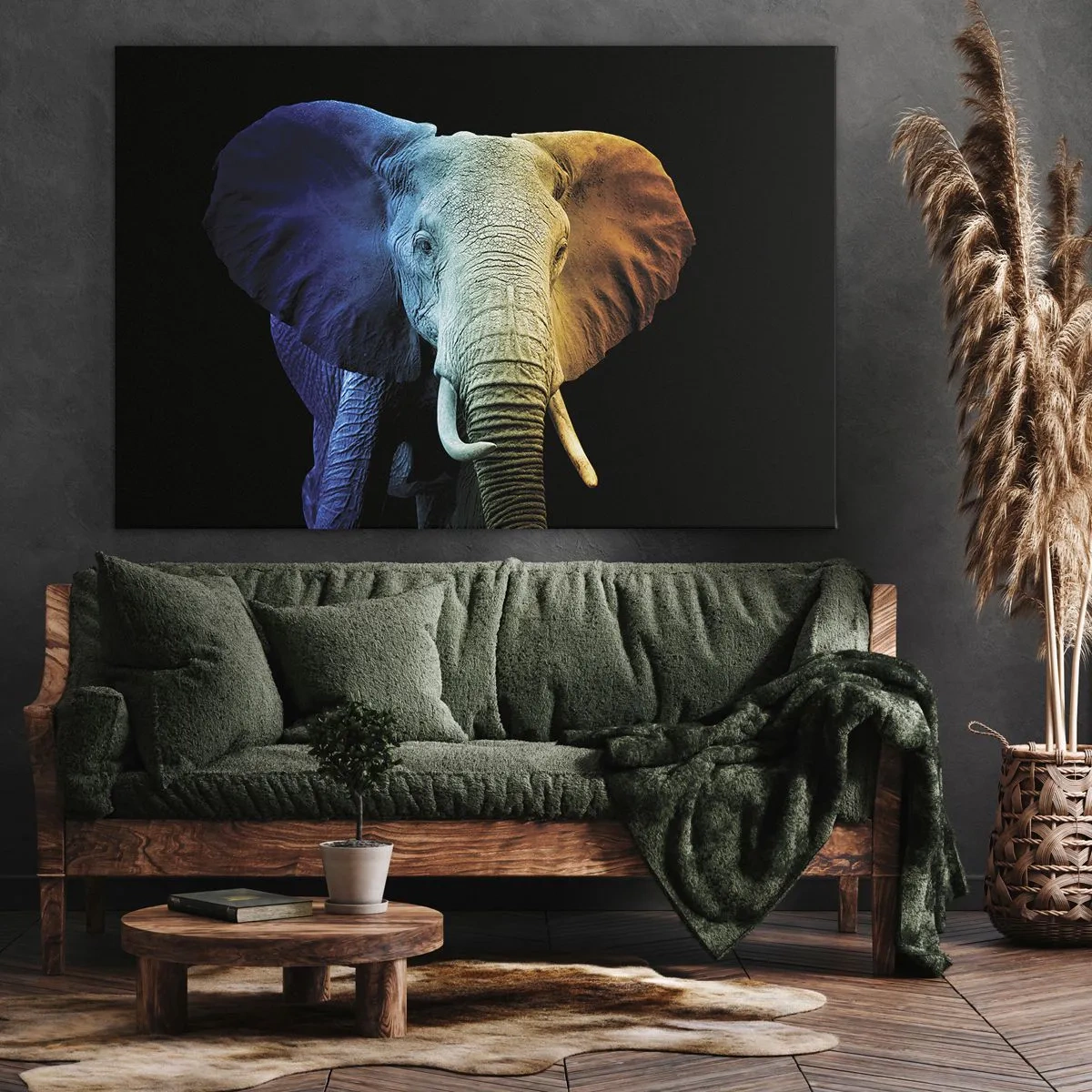 Impression sur toile - Image sur toile - Portrait d'éléphant aux couleurs de l'arc-en-ciel - 70x50cm - Excentrique, pas bizarre - Décoration murale moderne pour le salon et la chambre ARTTOR