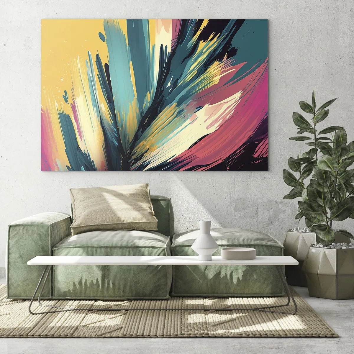 Impression sur verre - Image sur verre - Coups de pinceau dynamiques aux couleurs vibrantes - 70x50cm - Composition – une explosion de joie - Décoration murale moderne pour le salon et la chambre ARTTOR