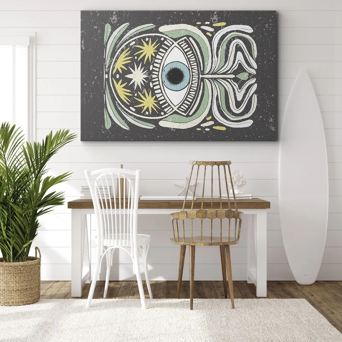 Impression sur toile - Image sur toile - Un œil symbolique entouré de motifs abstraits - 70x50cm - Rituels tribaux - Décoration murale moderne pour le salon et la chambre ARTTOR