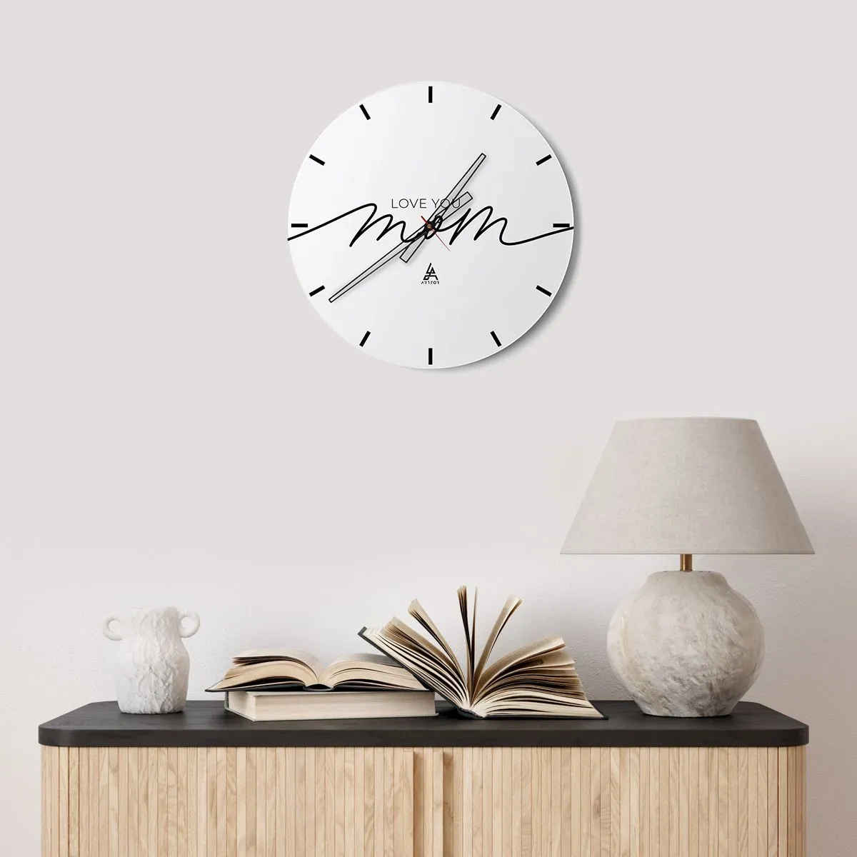 Horloge murale - Pendule murale - L'inscription Love You Mom sur fond blanc dans un style élégant - 30x30cm - Grand chamboulement - Décoration murale moderne pour le salon, la cuisine et la chambre ARTTOR