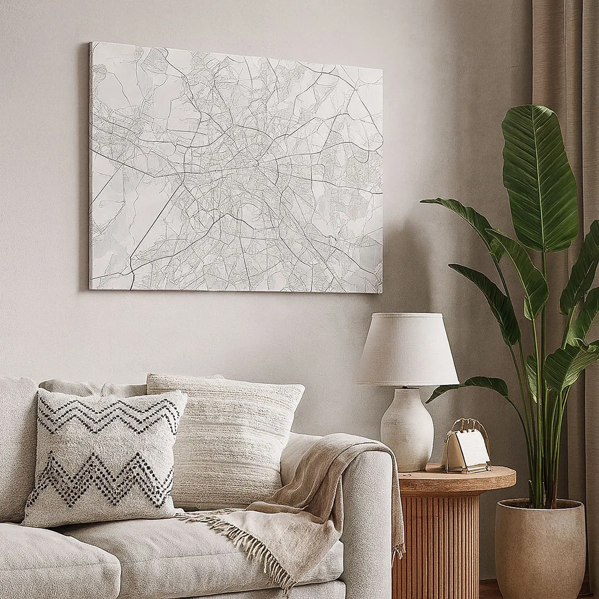 Impression sur toile - Image sur toile - Carte détaillée de la ville en noir et blanc - 70x50cm - Fleur de Berlin - Décoration murale moderne pour le salon et la chambre ARTTOR