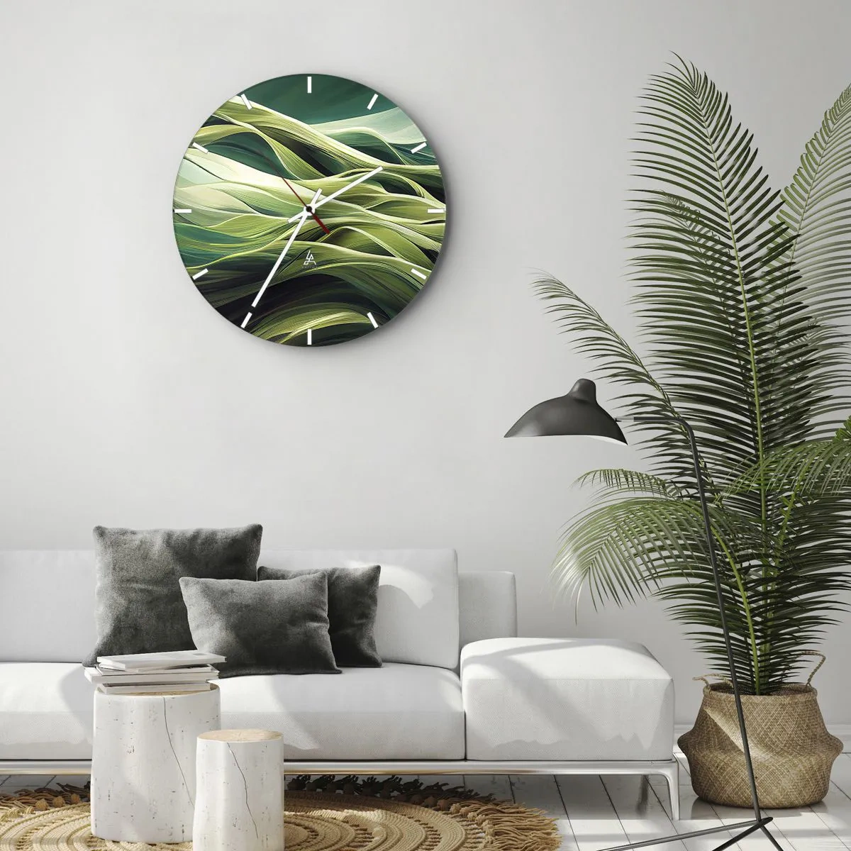 Horloge murale - Pendule murale - Des vagues vertes dans une composition abstraite et dynamique - 30x30cm - Jeu de vert abstrait - Décoration murale moderne pour le salon, la cuisine et la chambre ARTTOR