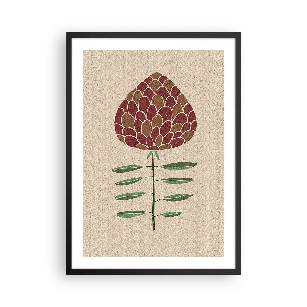 Affiche dans un cadre noir - Poster - Fleur abstraite aux couleurs chaudes sur fond beige - 50x70cm - Quelle grosse affaire - Décoration murale moderne pour le salon et la chambre ARTTOR