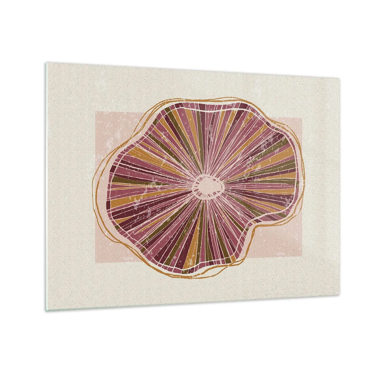 Impression sur verre - Image sur verre - Une forme organique rayonnante dans des tons de rose et de marron - 70x50cm - Abstraction rayonnante - Décoration murale moderne pour le salon et la chambre ARTTOR