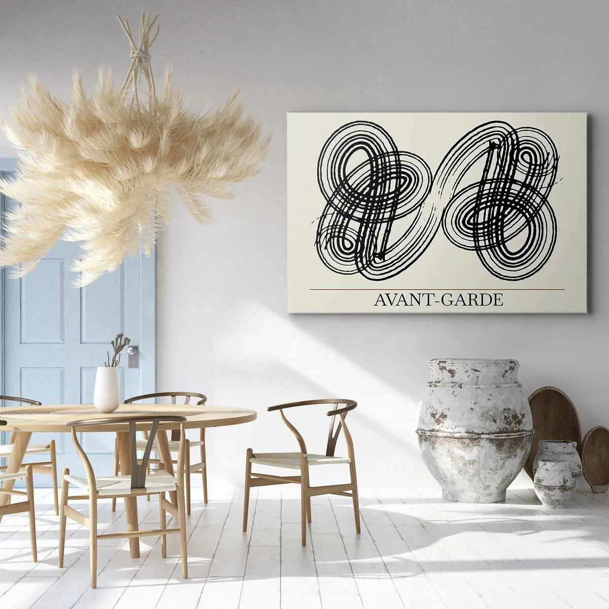 Impression sur toile - Image sur toile - Lignes noires abstraites sur fond clair dans un style avant-gardiste. - 70x50cm - C'est venu spontanément - Décoration murale moderne pour le salon et la chambre ARTTOR