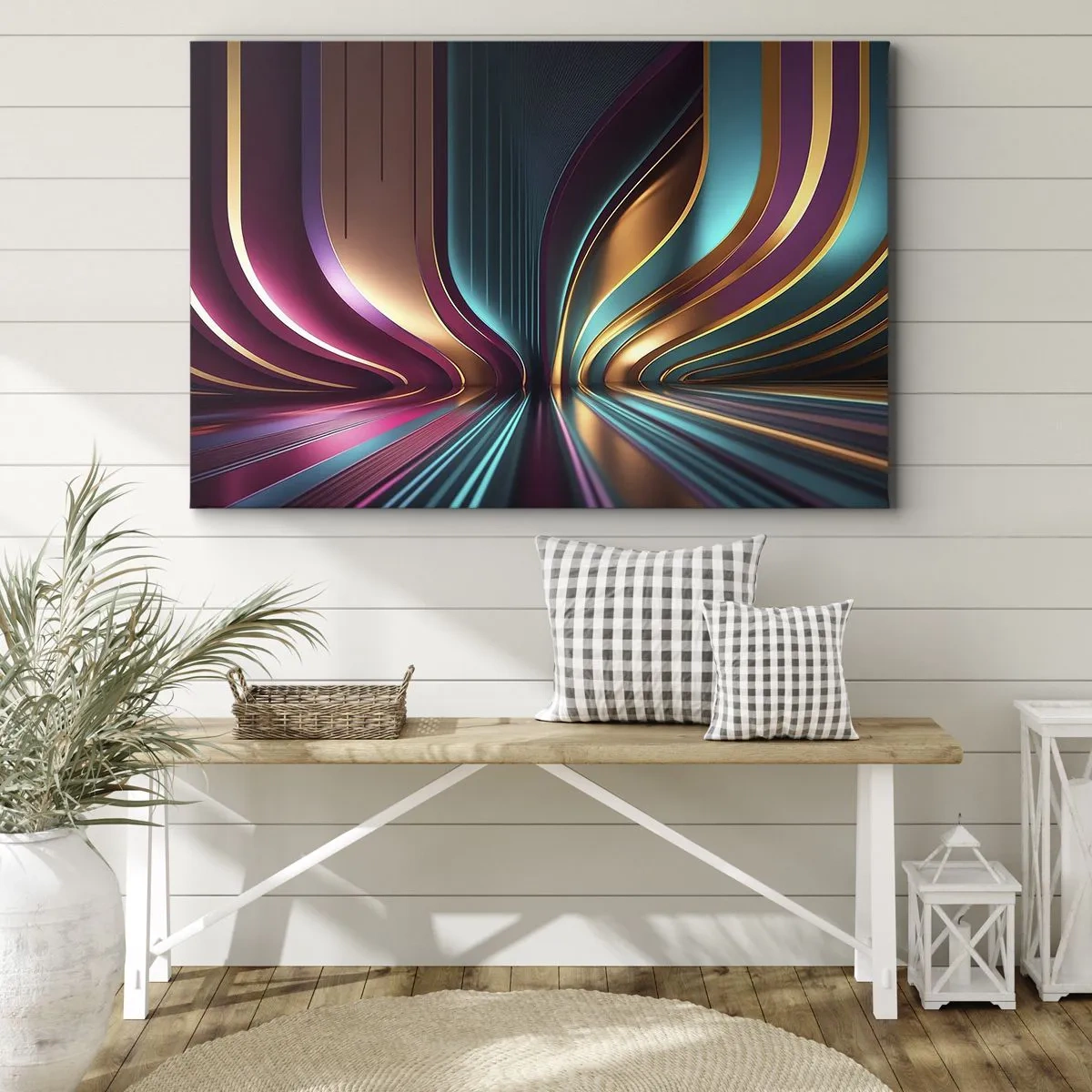 Impression sur toile - Image sur toile - Abstraction futuriste aux couleurs et courbes intenses - 70x50cm - Architektura światła - Décoration murale moderne pour le salon et la chambre ARTTOR