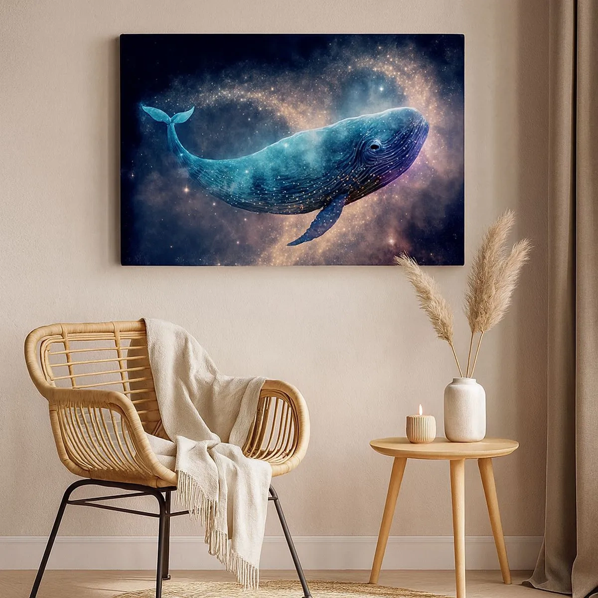Impression sur toile - Image sur toile - Une baleine spatiale avec une galaxie en arrière-plan - 70x50cm - Un tel monde existe… - Décoration murale moderne pour le salon et la chambre ARTTOR