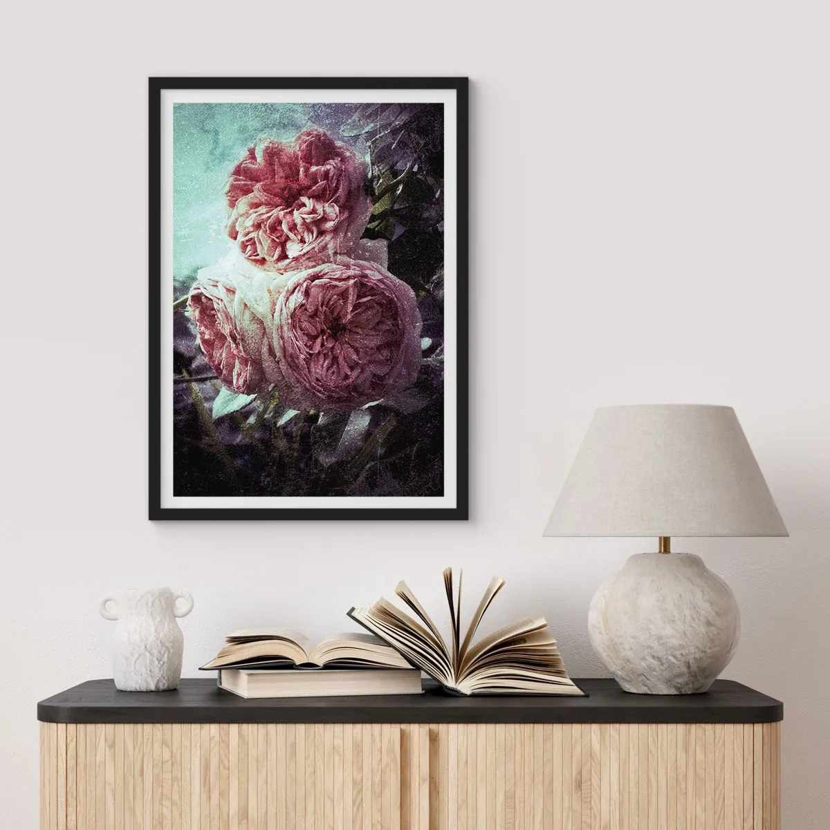 Affiche dans un cadre noir - Poster - Dans une ambiance romantique - 50x70cm - Dans une ambiance romantique - Décoration murale moderne pour le salon et la chambre ARTTOR