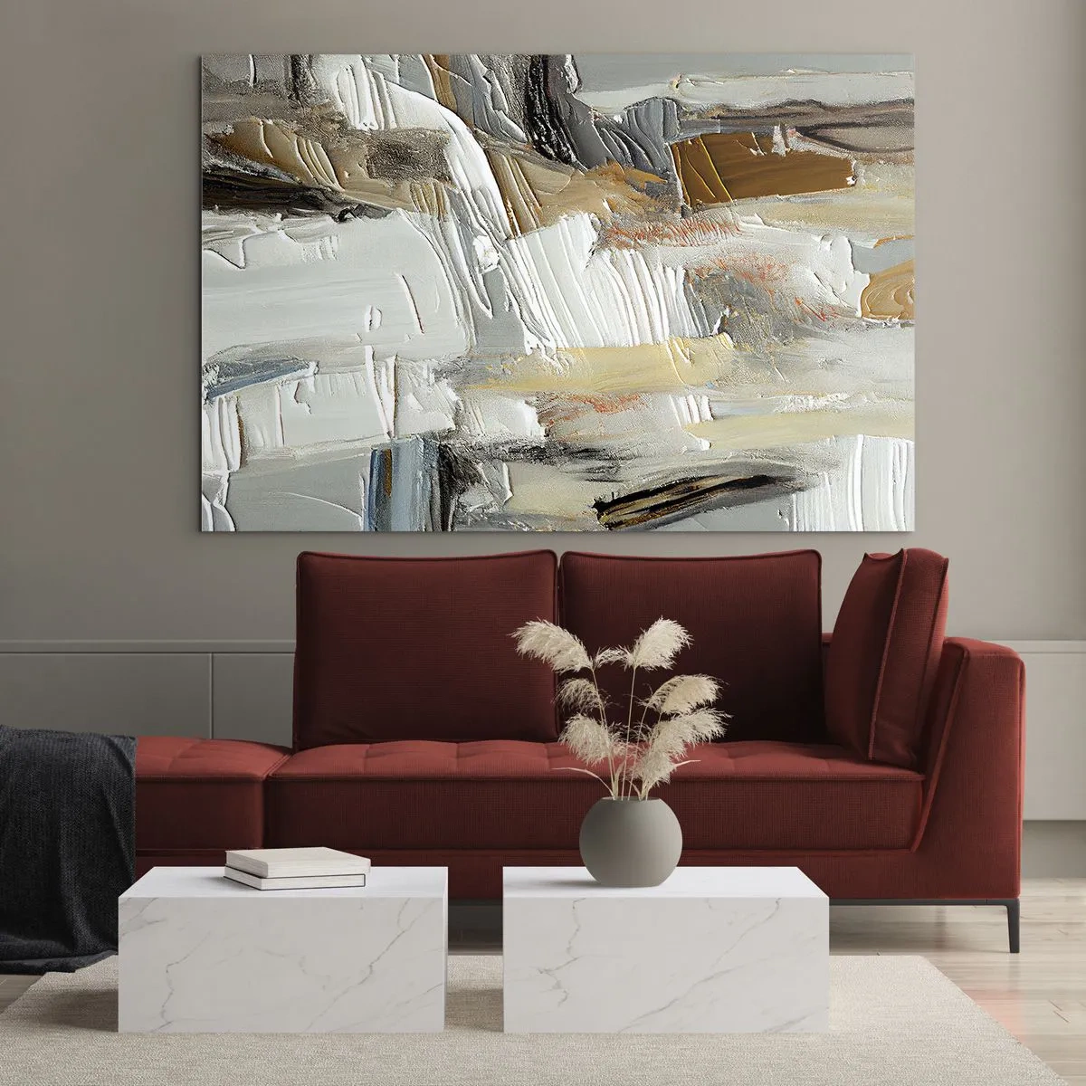 Impression sur verre - Image sur verre - Une composition abstraite aux tons terreux avec une texture distinctive. - 70x50cm - Couches colorées - Décoration murale moderne pour le salon et la chambre ARTTOR