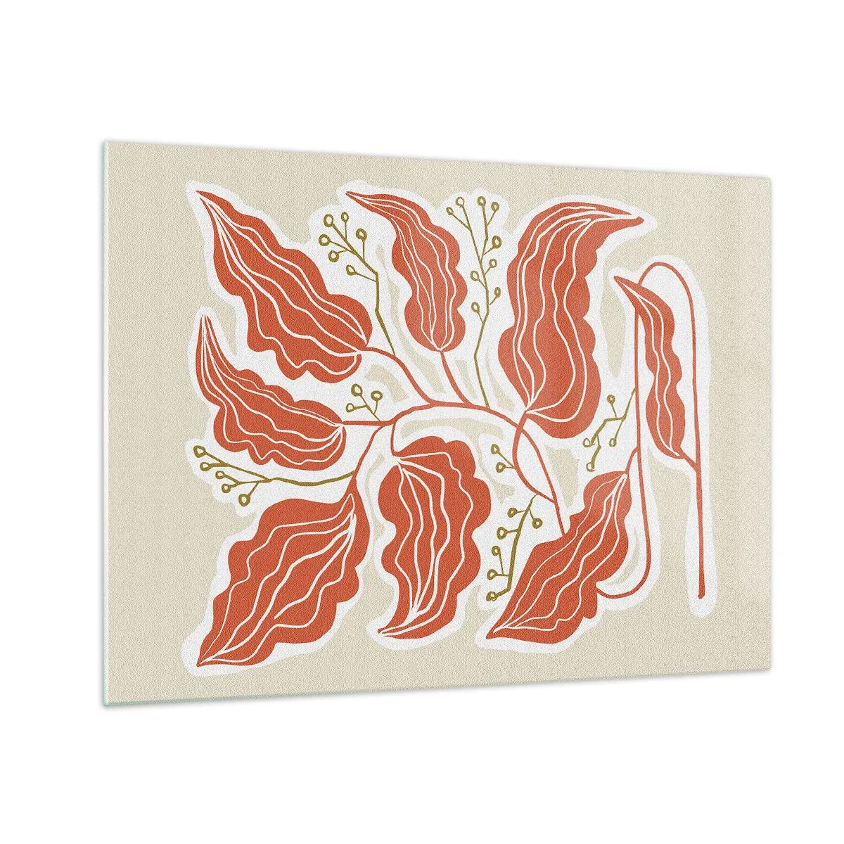 Impression sur verre - Image sur verre - Feuilles de corail avec un motif folklorique sur fond clair - 70x50cm - Folk et coloré - Décoration murale moderne pour le salon et la chambre ARTTOR