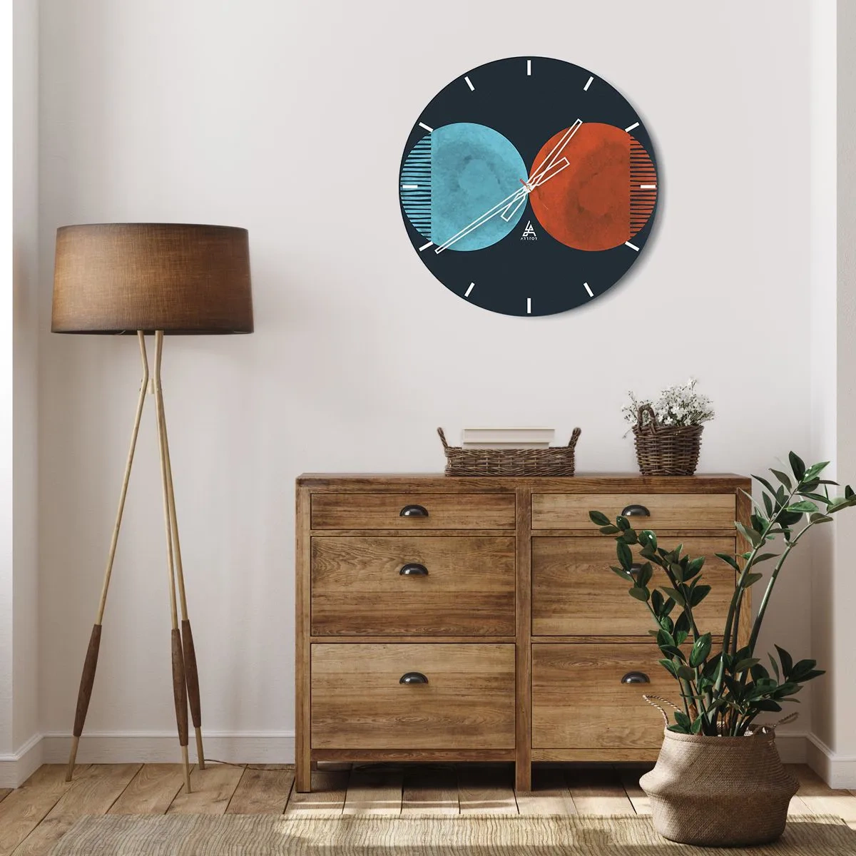 Horloge murale - Pendule murale - Une combinaison de cercles bleus et rouges avec des lignes géométriques - 30x30cm - Seulement la géométrie ? - Décoration murale moderne pour le salon, la cuisine et la chambre ARTTOR