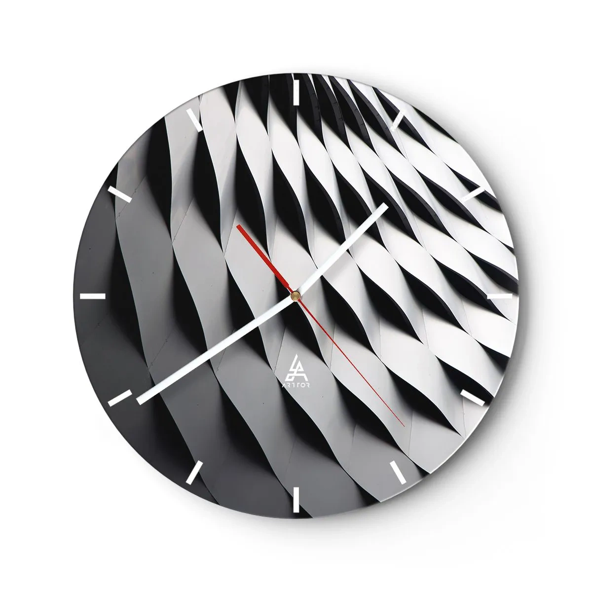 Horloge murale - Pendule murale - Motif de structure architecturale ondulée noir et blanc - 30x30cm - A la surface des vagues - Décoration murale moderne pour le salon, la cuisine et la chambre ARTTOR